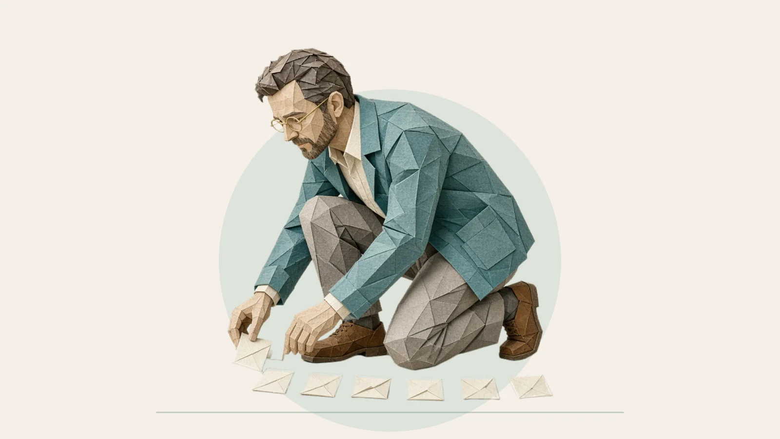 Dany kneels, placing small blank cards in a row on the ground.