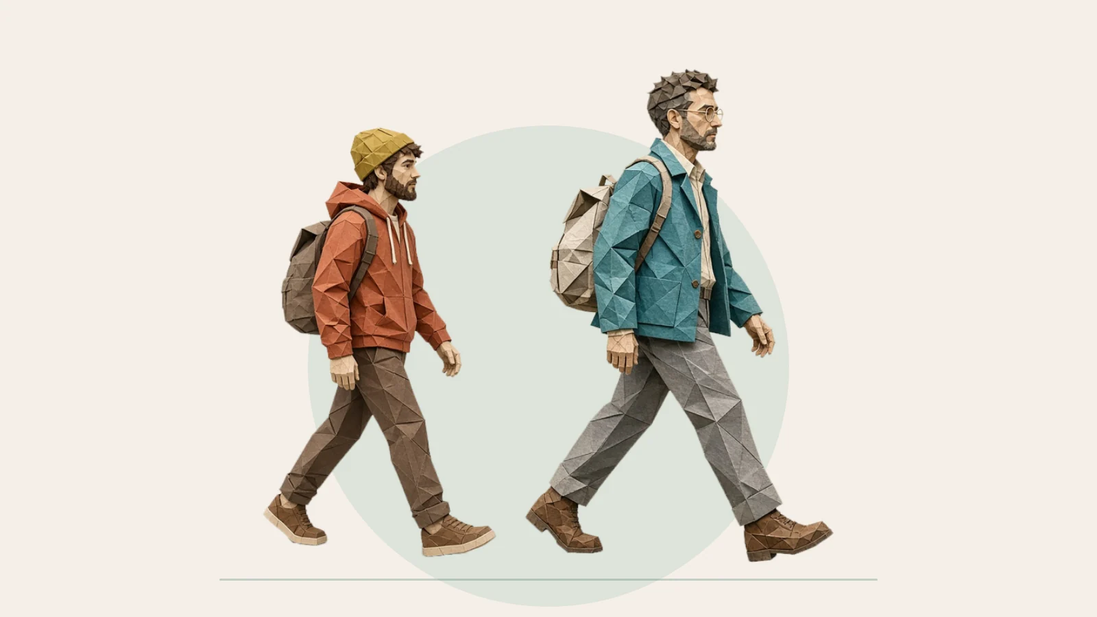 Marko and Dany walk side by side with small backpacks.